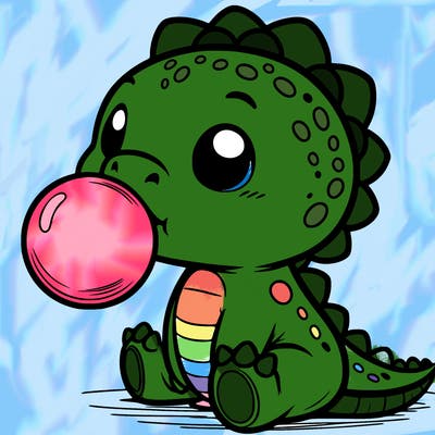 baby dinosaur blowing gum