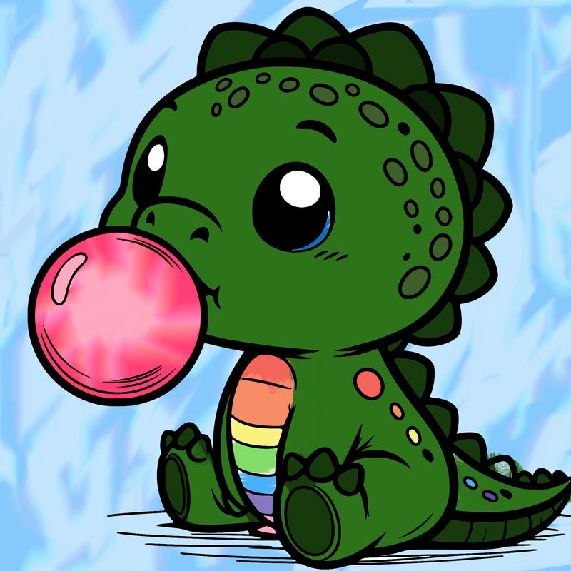 baby dinosaur blowing gum