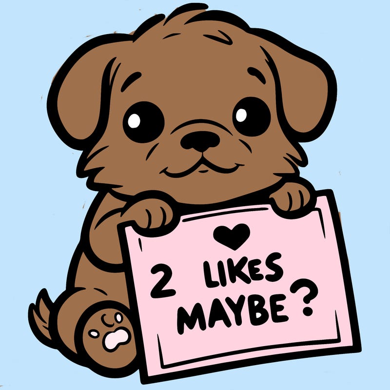 a puppy holding a sign that says 2 likes maybe?