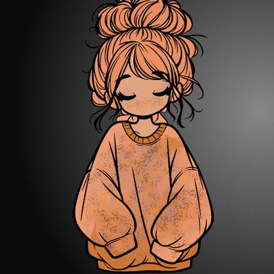 girl with baggy sweatshirt and messy bun