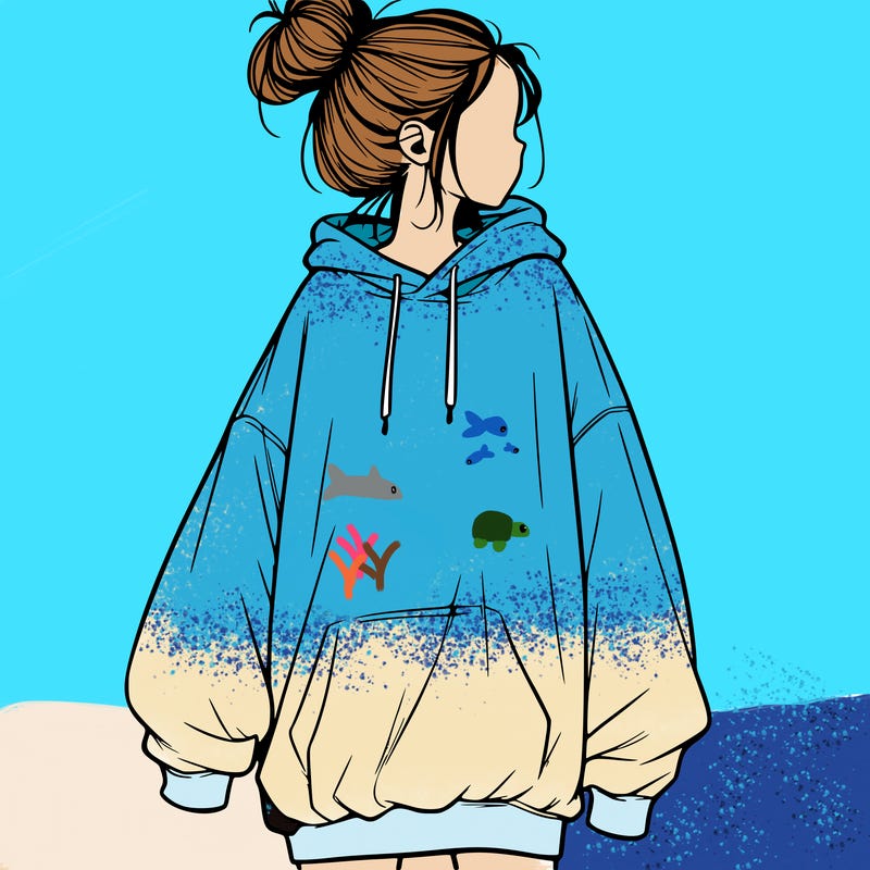 realistic girl with a oversized sweatshirt on and a bun