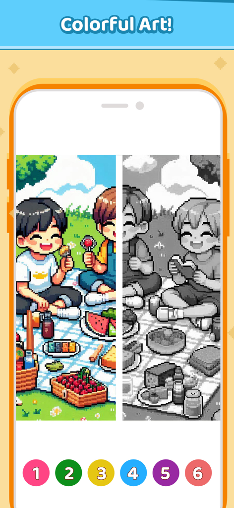 Pixel Breeze - Color By Number - Anime style pixel art of a picnic in the Pixel Breeze color by number app