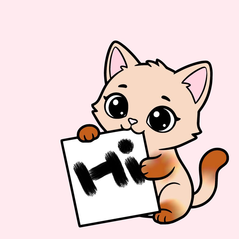 a small cat with a blank sheet of paper in its hand. the cat is sooooooo cute!