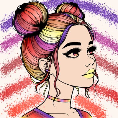 realistic girl with buns on the top of her head