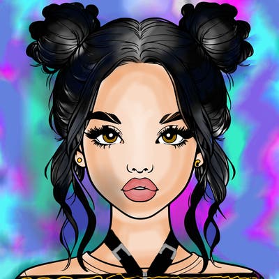realistic girl with two buns in hair and lips