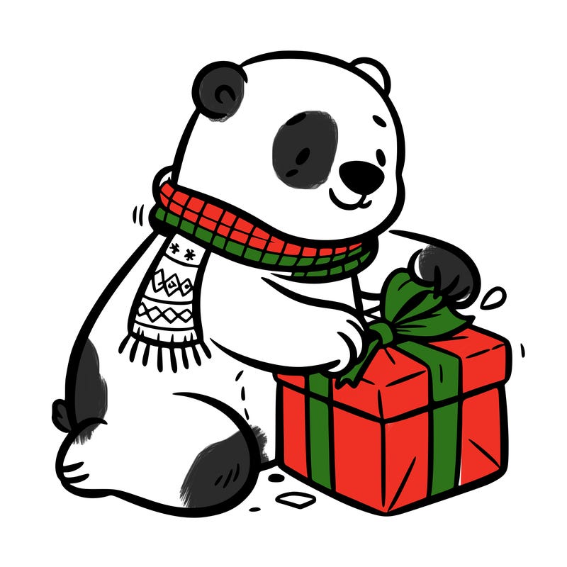 polar bear wrapping a present