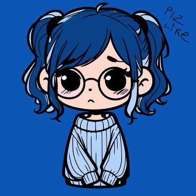 sad girl with untied hair and with glasses and a sweater