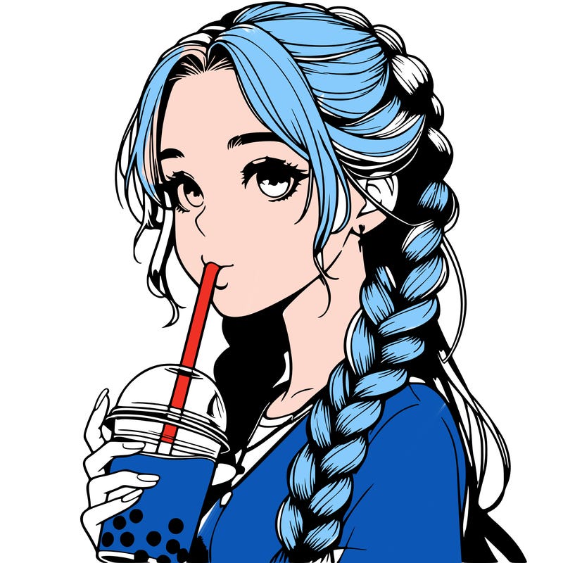 realistic girl with braided hair drinking boba