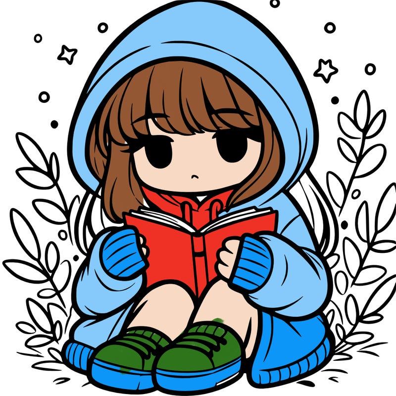 girl in oversized hoodie reading a book