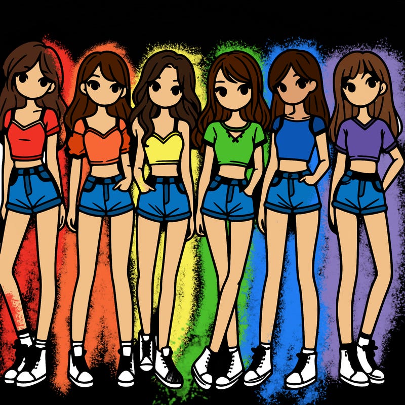 a group of girls wearing crop tops and shorts