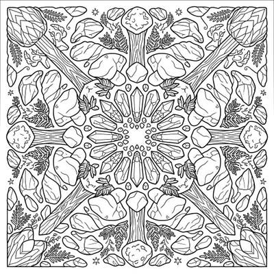 Unearth tranquility with this stunning Forest Rocks Mandala coloring page. Its intricate design, blending natural stone formations with beautiful radial symmetry, offers a captivating escape for all ages.