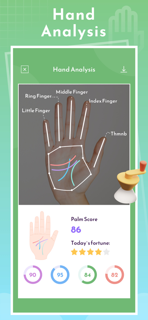 Interfaz de la aplicación Magic Life para funciones de análisis de manos y lectura de palma