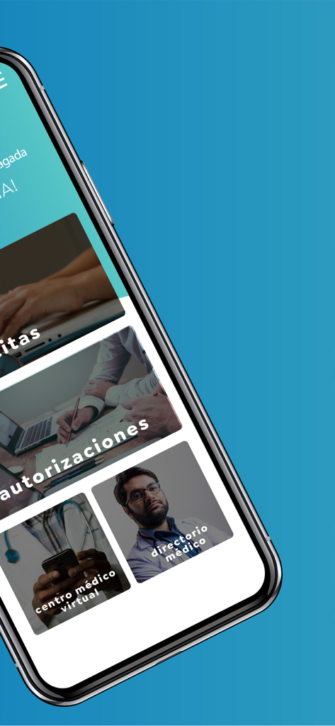 Mobile screen of Coomeva MP app displaying medical directory and health service authorization options