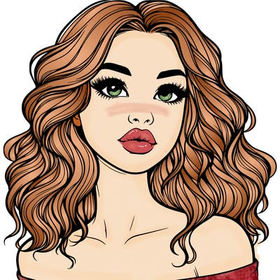 realistic girl with wavy hair and lips