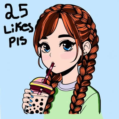 realistic girl with braided hair drinking boba