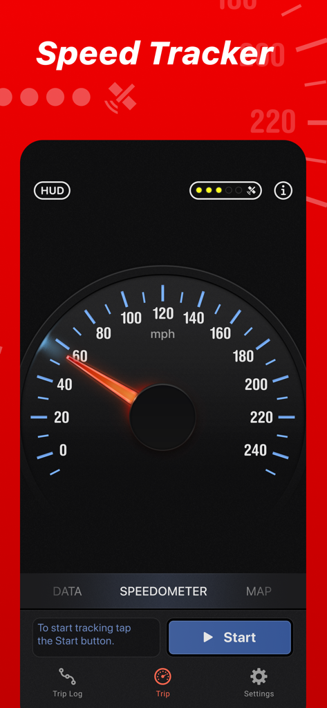 Speed Tracker. Pro - Interface of Speed Tracker Pro app featuring a classic analog GPS speedometer dial