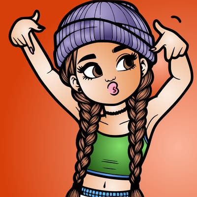 realistic teenage girl with braids and a beanie and crop top doing 🫶🏼