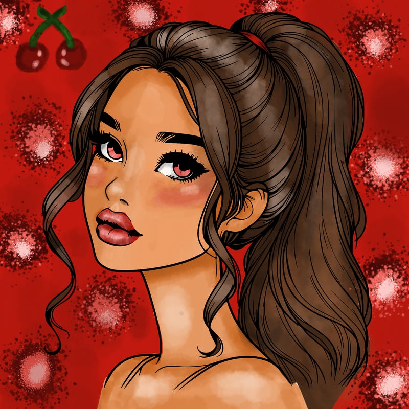 realistic girl with a ponytail on her hair and lips