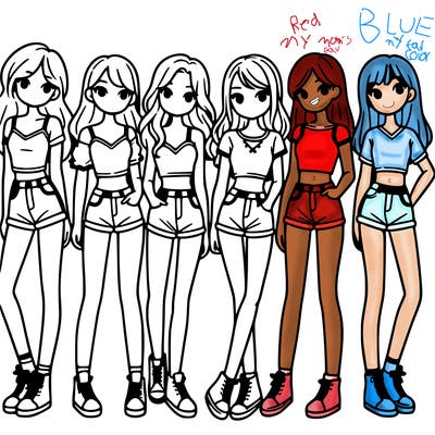 a group of girls wearing crop tops and shorts