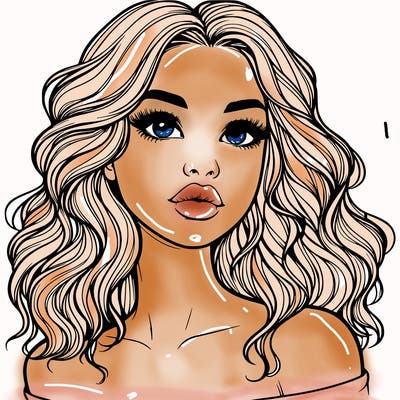 realistic girl with wavy hair and lips