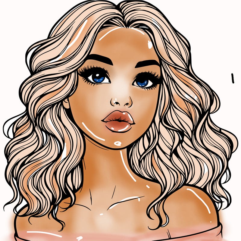 realistic girl with wavy hair and lips