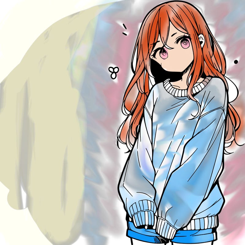 manga teen girl  in a sweater and baggy pants