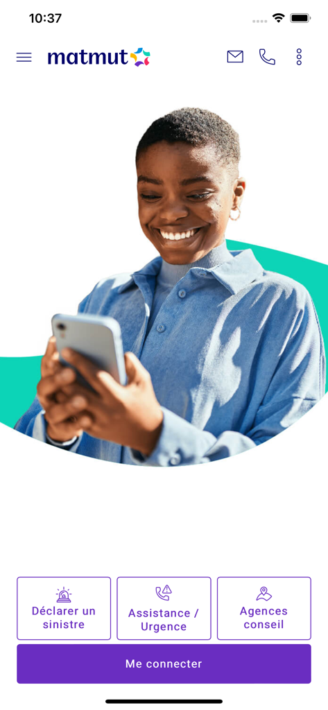 Interface da aplicação Ma Matmut a mostrar os serviços de seguro e um botão de login