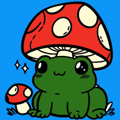 a cute frog with a mushroom hat