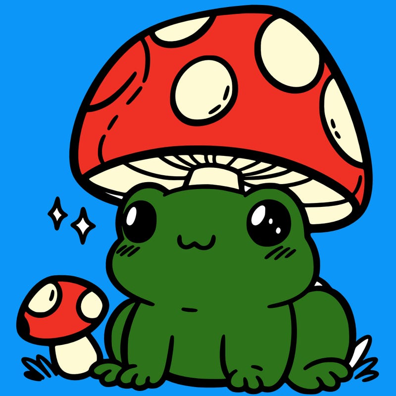 a cute frog with a mushroom hat