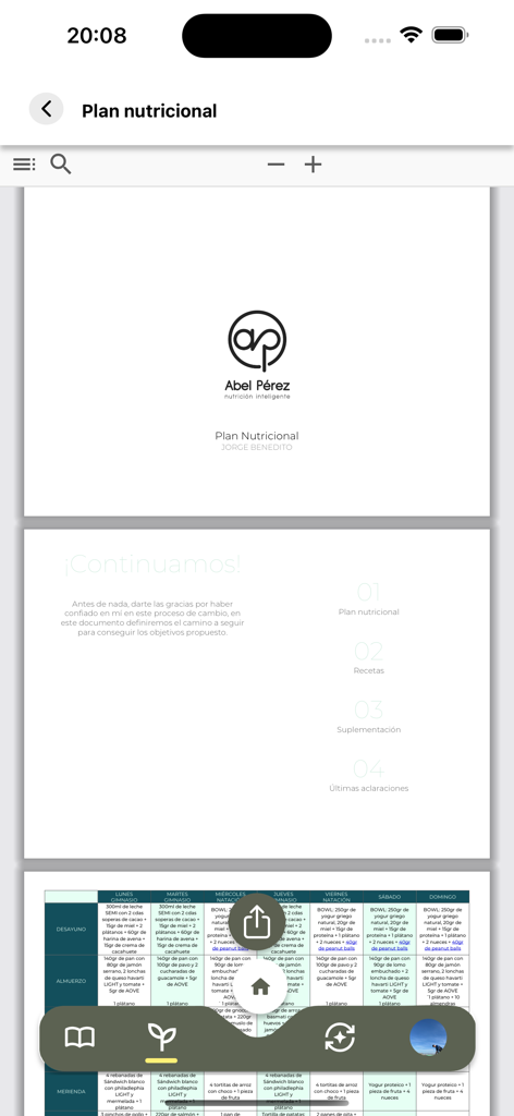 Ap nutricion inteligente - Un plan nutricional semanal detallado que muestra las comidas programadas dentro de la interfaz de la aplicación
