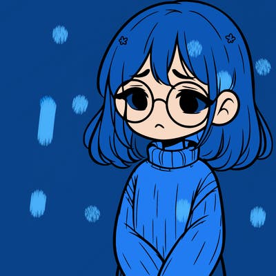 sad girl with glasses in a sweater