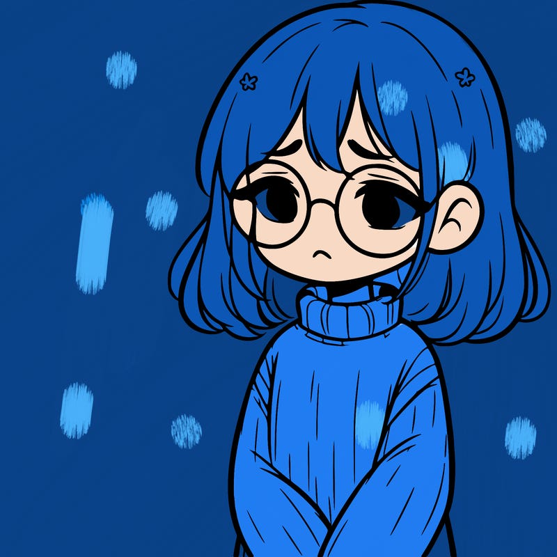 sad girl with glasses in a sweater