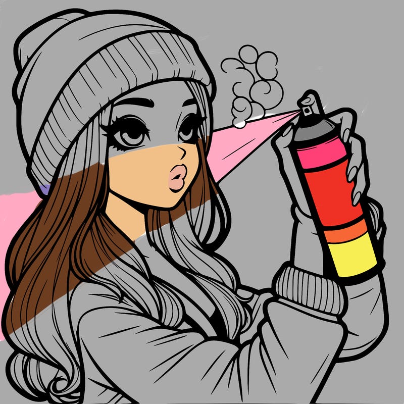 realistic girl spray painting