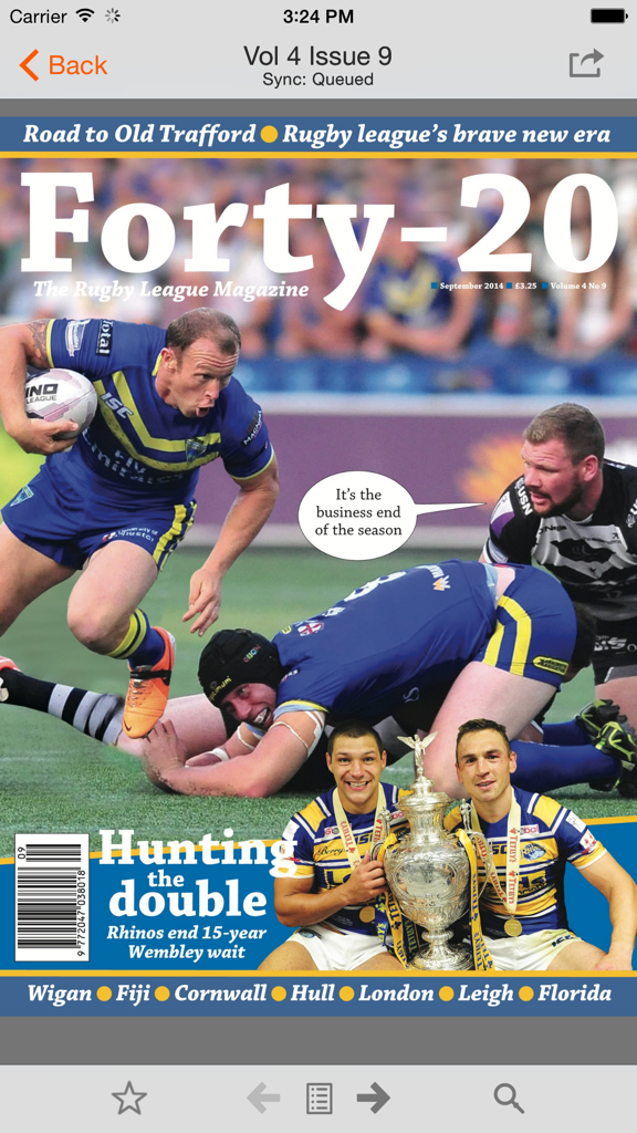 Forty-20 - Front cover of the Forty-20 Rugby League magazine featuring action photos and a trophy celebration
