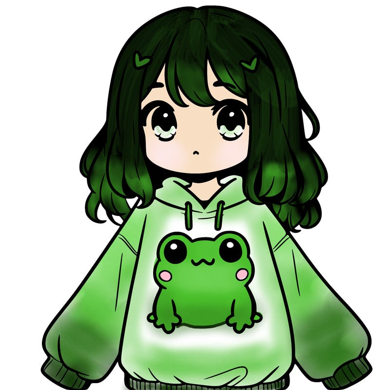 girl wearing frogging sweatshirt