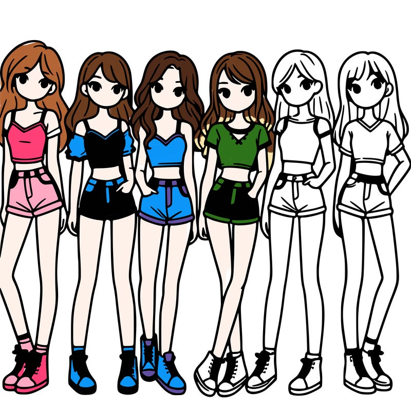 a group of girls wearing crop tops and shorts