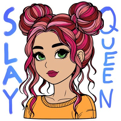 realistic girl with two buns in her hair