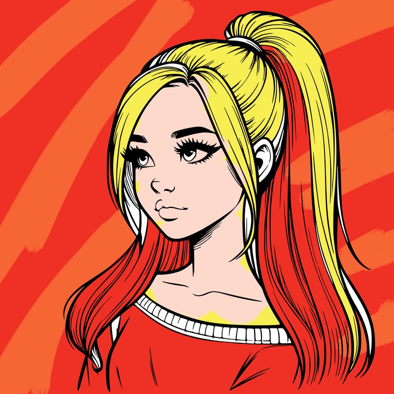 realistic girl with a high ponytail