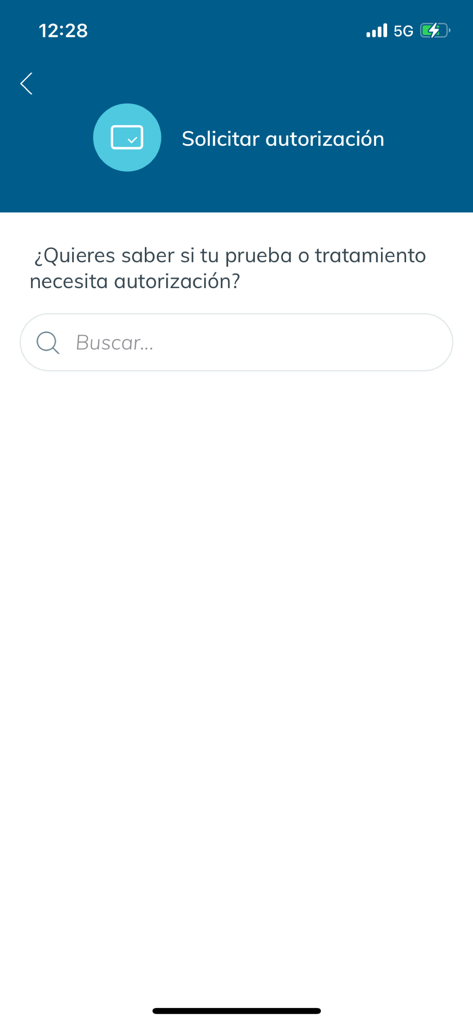 Pantalla de la aplicación ASISA para solicitar autorización para pruebas o tratamientos médicos