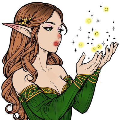 realistic elf girl doing magic