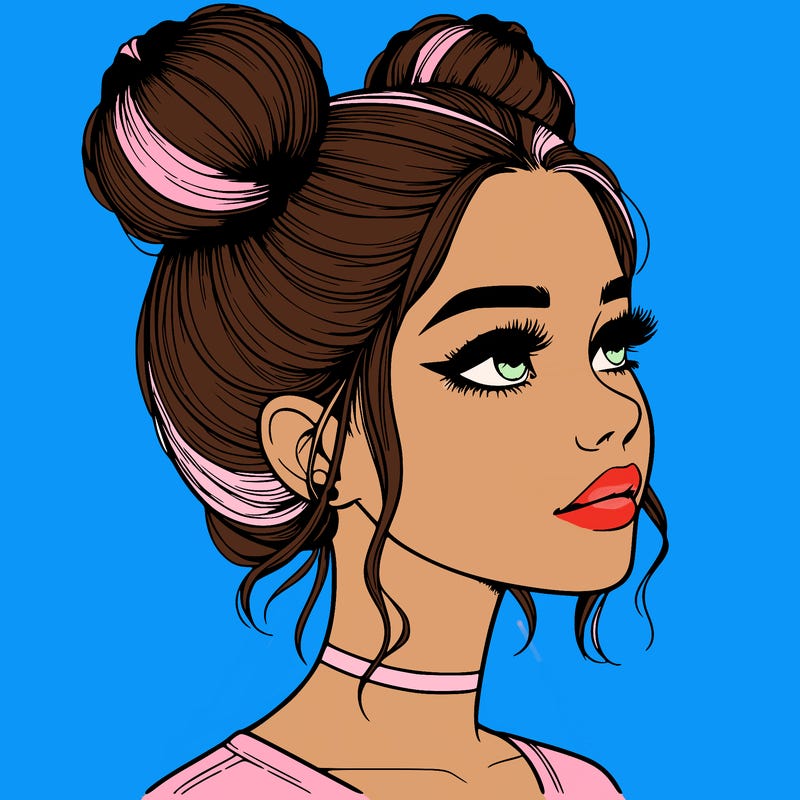 realistic girl with buns on the top of her head
