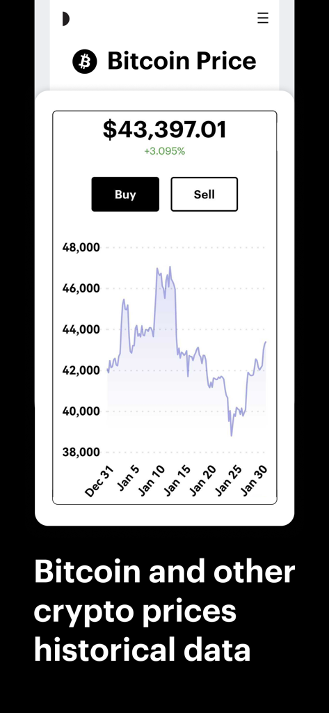 Interfaz de la app Paybis que muestra un gráfico de precios de Bitcoin con datos históricos y botones de compra y venta.