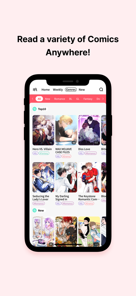 Lalatoon - Comics & Webtoon - Lalatoon app interface showing various comic genres and top trending webtoons