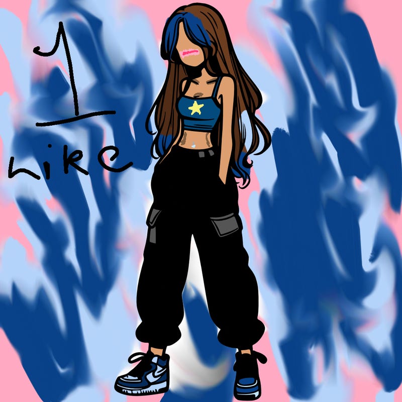 girl in baggy pants crop top and long hair