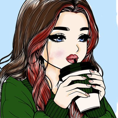 realistic girl drinking coffee