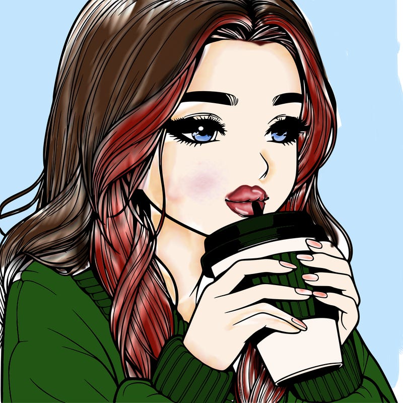 realistic girl drinking coffee