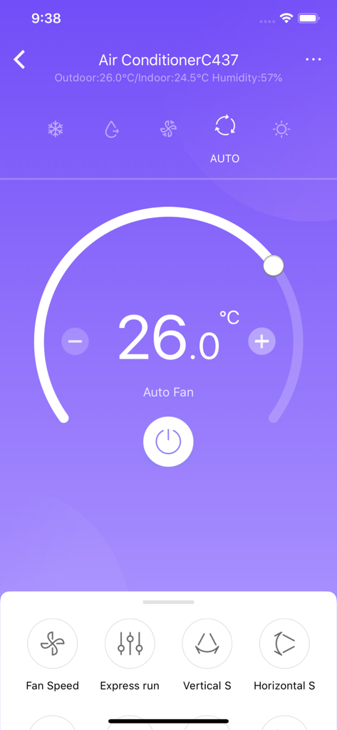 Midea Air app interface showing smart air conditioner temperature and mode controls