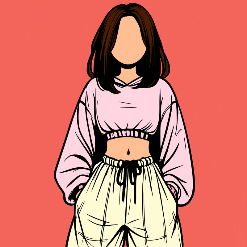 realistic girl faceless with baggy pants and a crop top