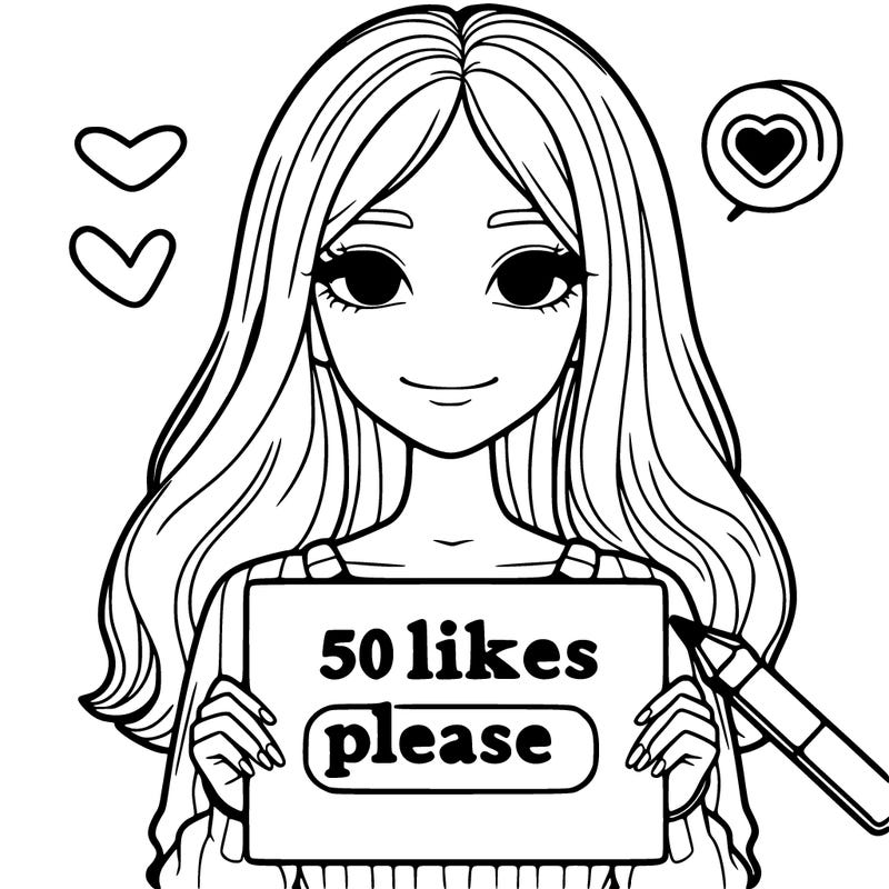 realistic girl with details pretty holding sign that says 50 likes pls