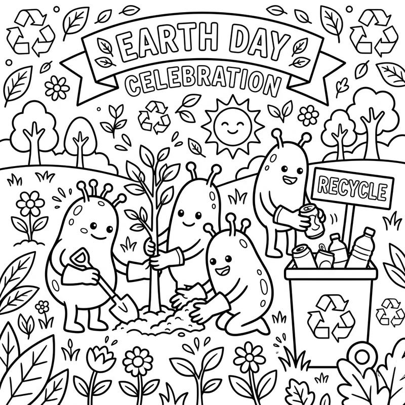 Dive into an eco-friendly adventure with our Vestoids Earth Day coloring page! Kids will love helping these adorable characters plant trees and practice recycling, making learning about the environment fun.
